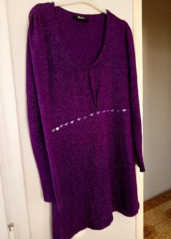 Parlak Mor V Yaka Uzun Kollu Triko Kazak - Görsel 3