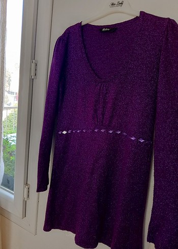 Parlak Mor V Yaka Uzun Kollu Triko Kazak - Görsel 2