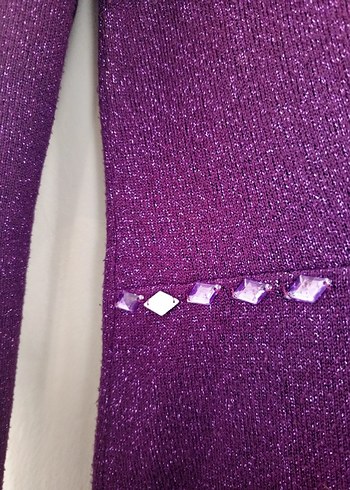 Parlak Mor V Yaka Uzun Kollu Triko Kazak - Görsel 4