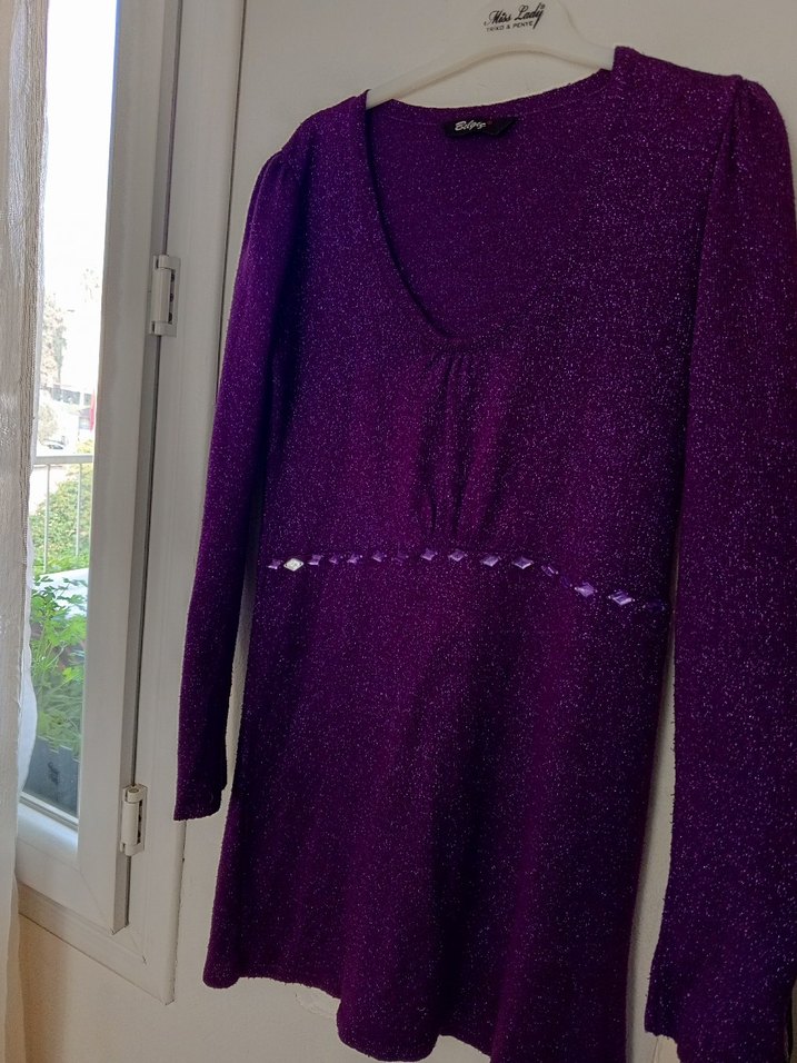 Parlak Mor V Yaka Uzun Kollu Triko Kazak - Görsel 2