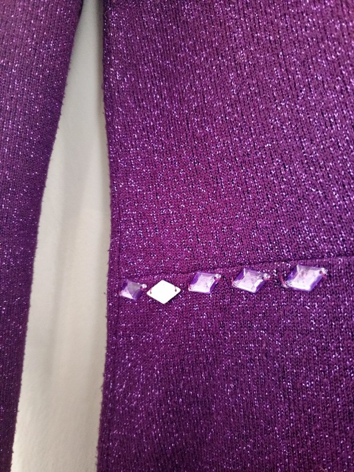 Parlak Mor V Yaka Uzun Kollu Triko Kazak - Görsel 4