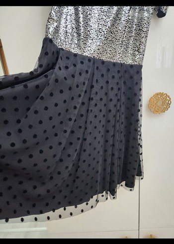 12-13 Yaş Beden çocuk Siyah Puantiyeli Vintage Abiye Elbise