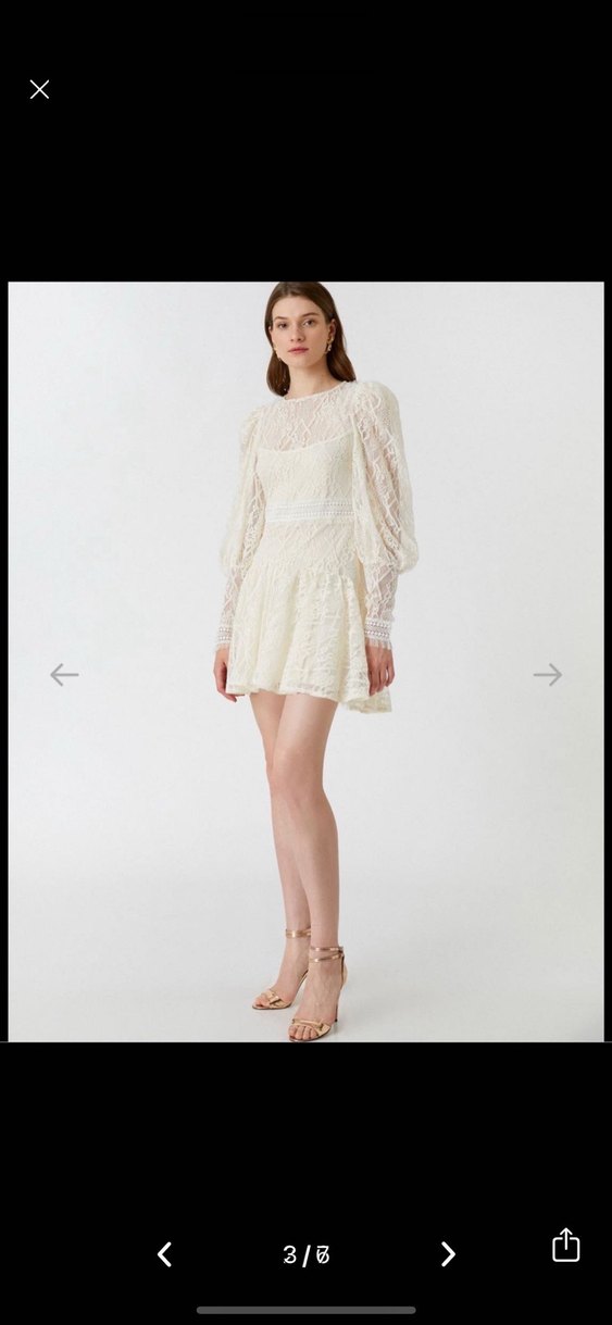 Uzun Kollu Vintage Mini Gelinlik koton krem - Görsel 3