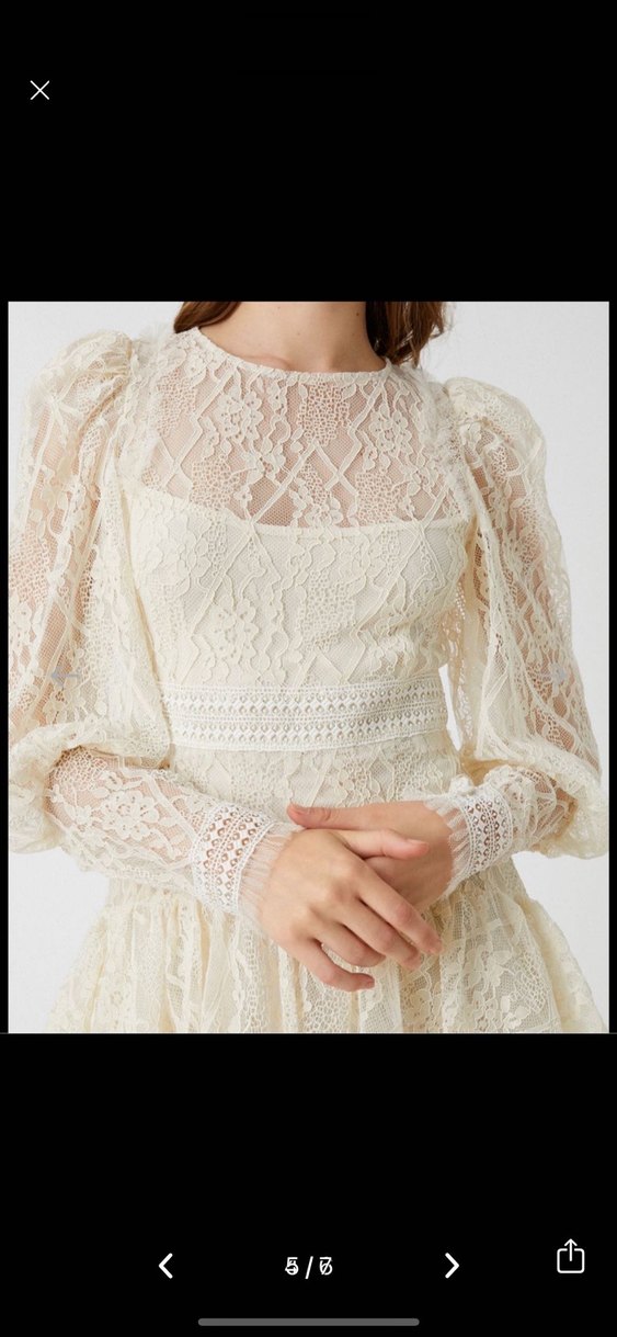 Uzun Kollu Vintage Mini Gelinlik koton krem - Görsel 5