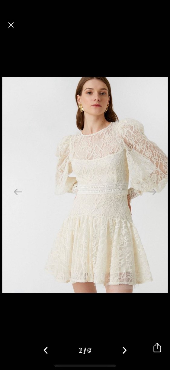 Uzun Kollu Vintage Mini Gelinlik koton krem - Görsel 2