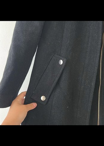 İPEKYOL kaşe Siyah Fermuarlı Uzun Kaban - Görsel 3