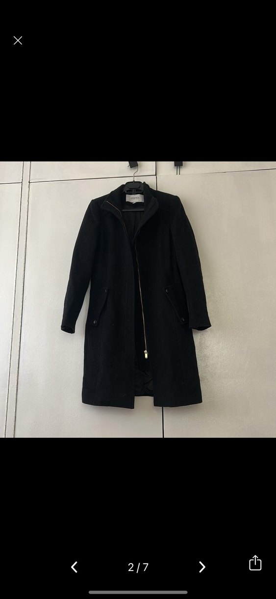 İPEKYOL kaşe Siyah Fermuarlı Uzun Kaban - Görsel 2