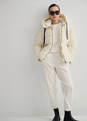 Beyaz Kapüşonlu Şişme Kadın Mont MAVİ JEANS - Görsel 8