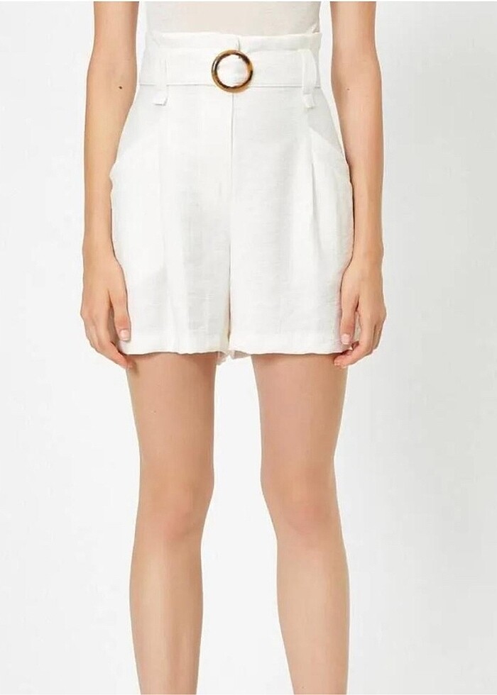 KOTON beyaz keten şort - Görsel 3