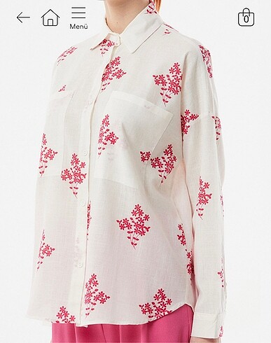 Krem keten çiçekli gömlek - Görsel 5