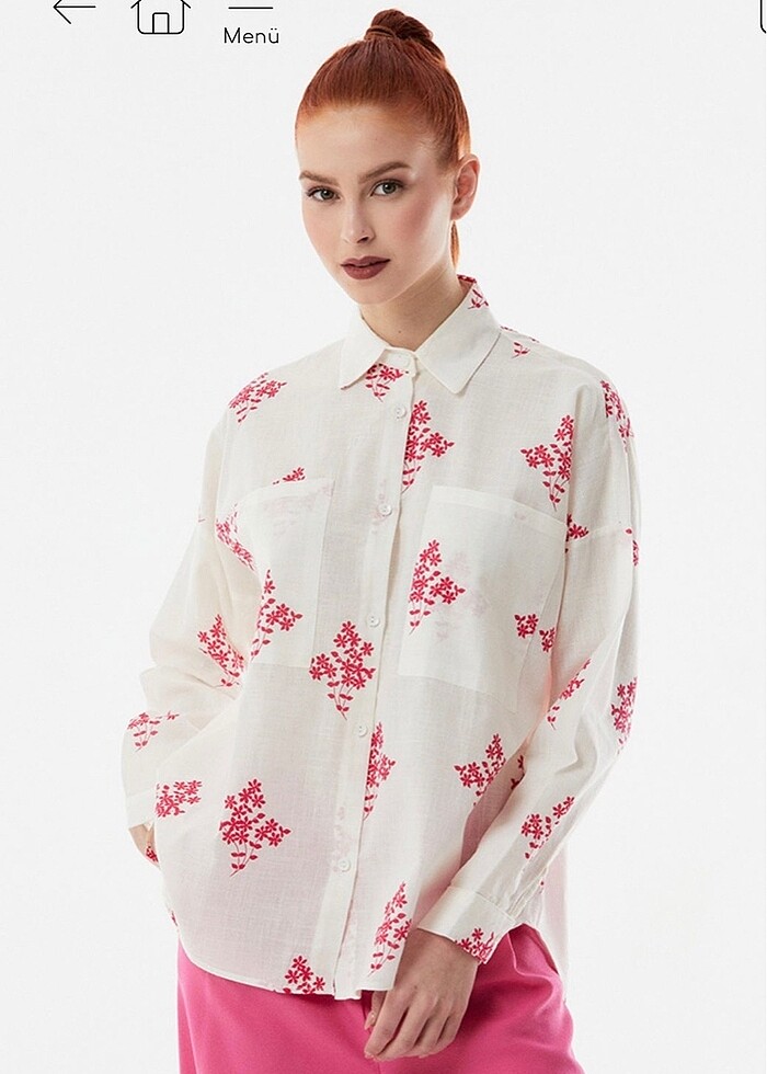 Krem keten çiçekli gömlek - Görsel 3