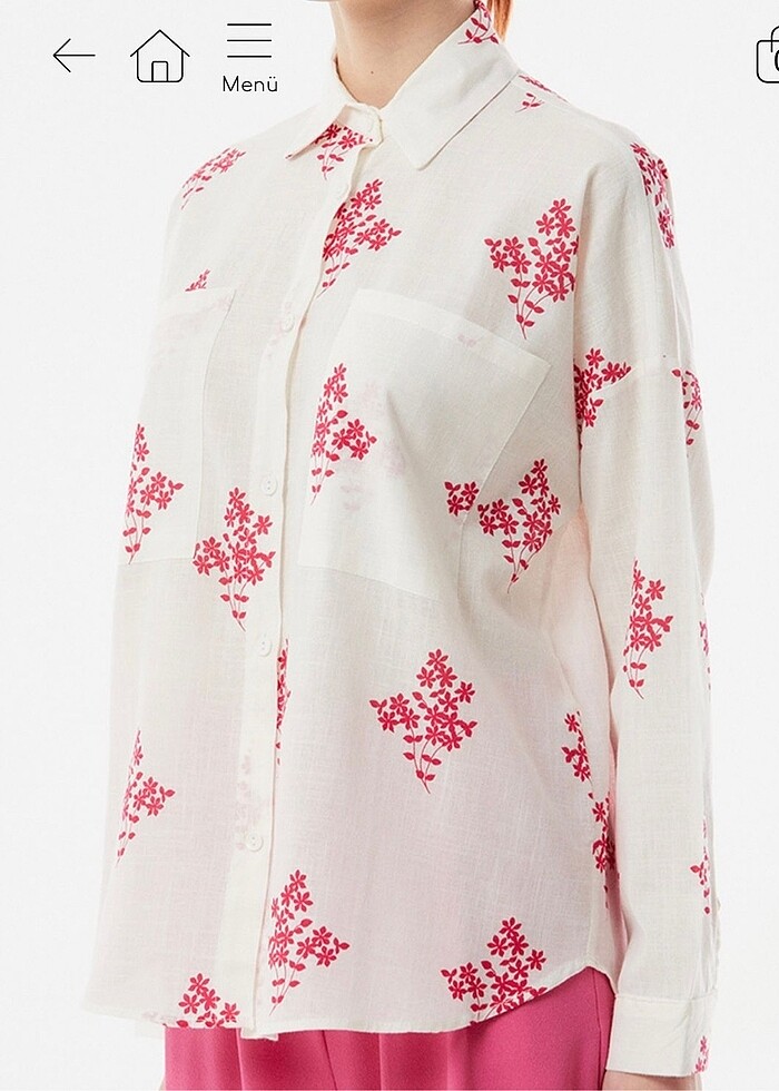 Krem keten çiçekli gömlek - Görsel 5