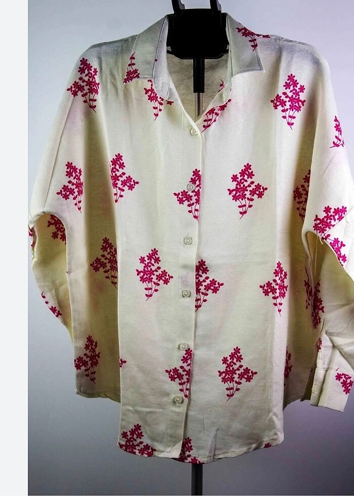 Krem keten çiçekli gömlek - Görsel 2