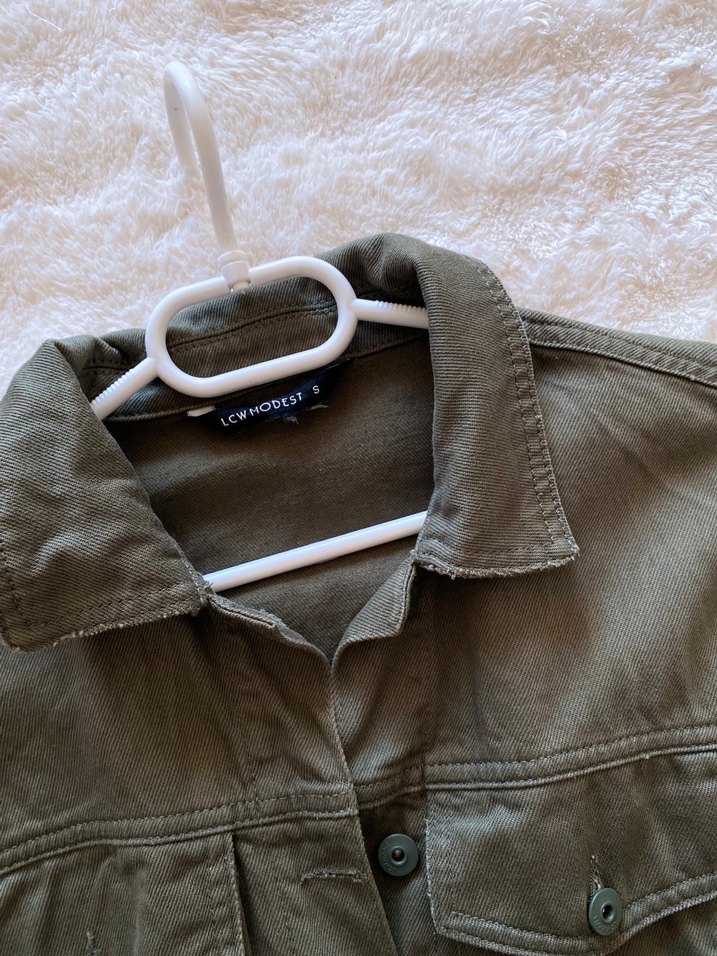Kadın Haki kot ceket Uzun Kollu - Görsel 3