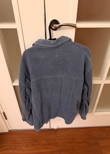 Mavi-Gri Düğmeli Midi Kadife Dokulu Zara Ceket - Görsel 2