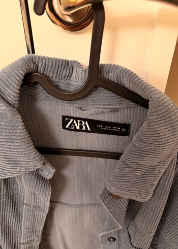 Mavi-Gri Düğmeli Midi Kadife Dokulu Zara Ceket - Görsel 3