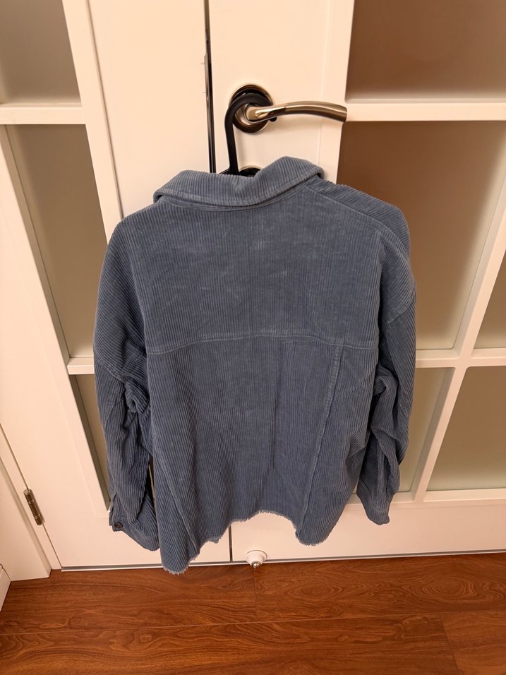 Mavi-Gri Düğmeli Midi Kadife Dokulu Zara Ceket - Görsel 2