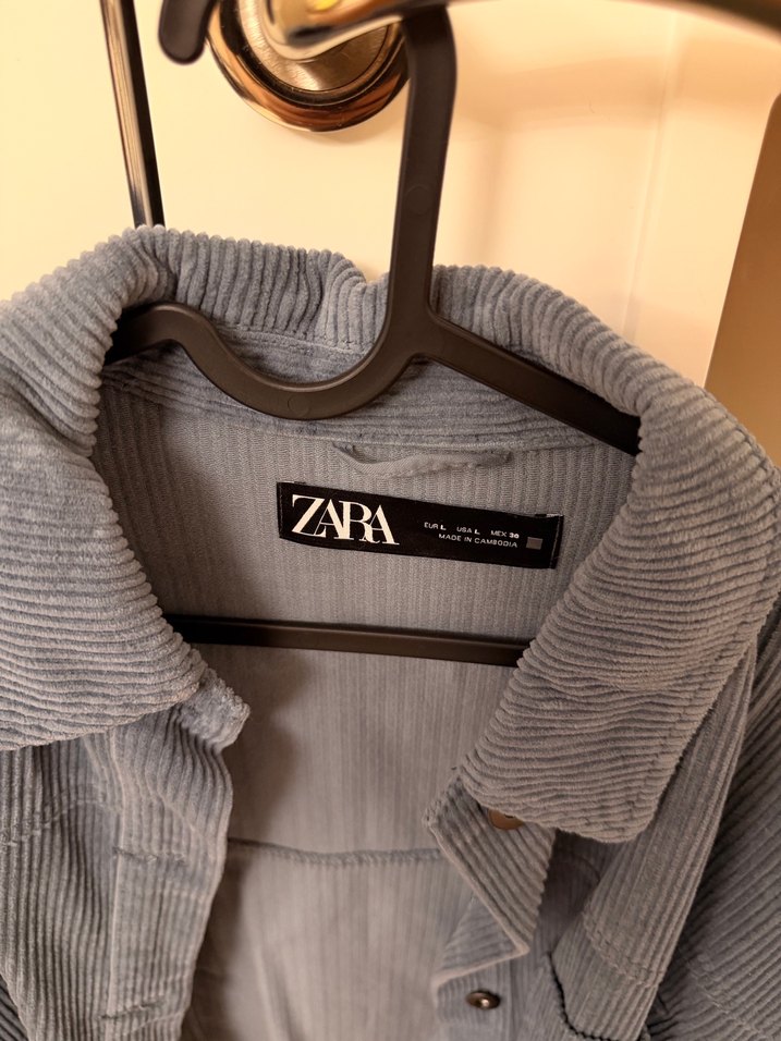 Mavi-Gri Düğmeli Midi Kadife Dokulu Zara Ceket - Görsel 3