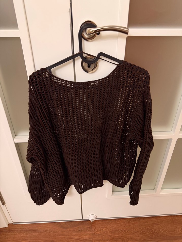 Örgü Bohem Kadın Kazak Kahverengi - Görsel 2