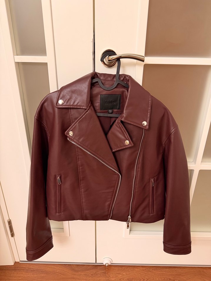 Bordo Kadın Deri Biker Ceket - Görsel 2