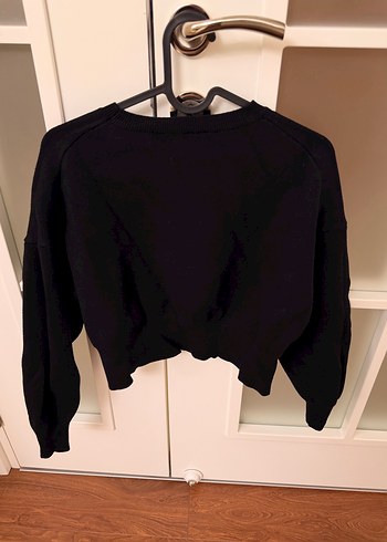 Siyah Crop Triko Kazak - Görsel 4