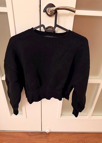 Siyah Crop Triko Kazak - Görsel 3