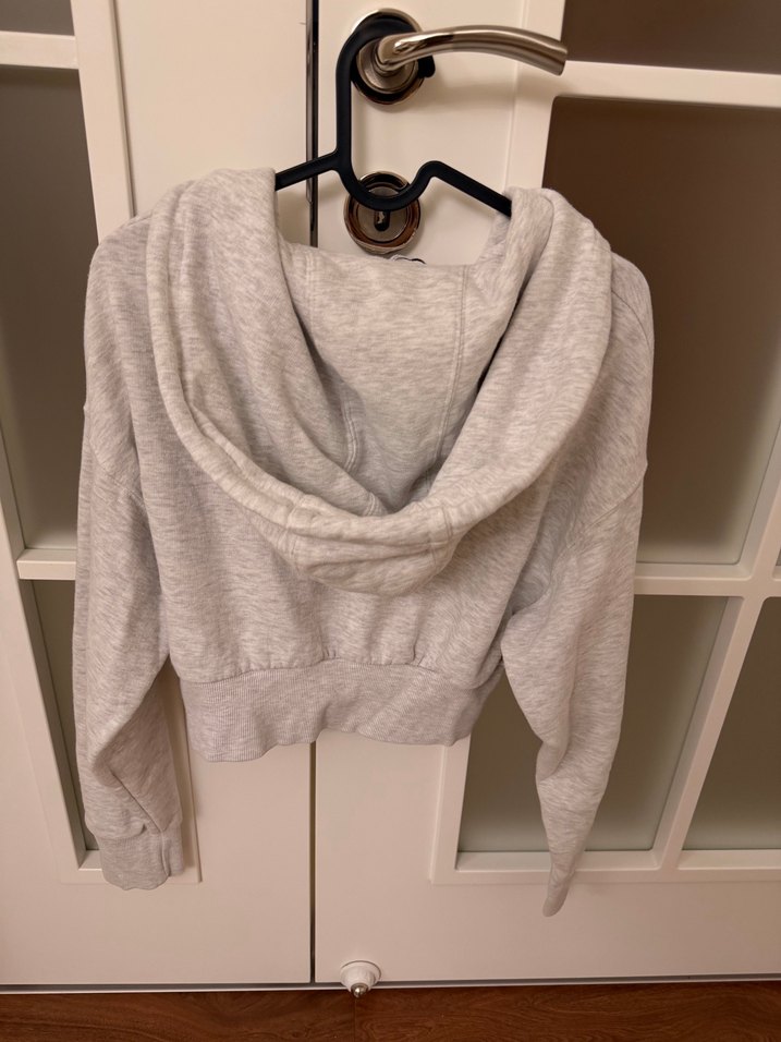 Zara Gri Kapüşonlu Fermuarlı Crop Sweatshirt - Görsel 3
