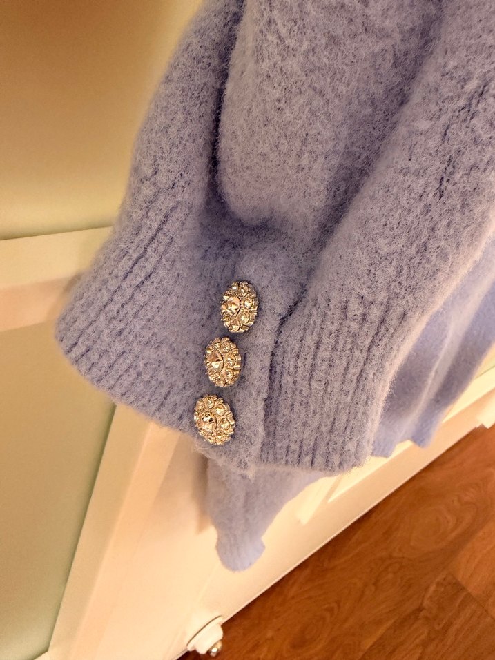 Mor Kısa Kollu Sıcak Tutan Örgü Kadın Kazak - Görsel 3