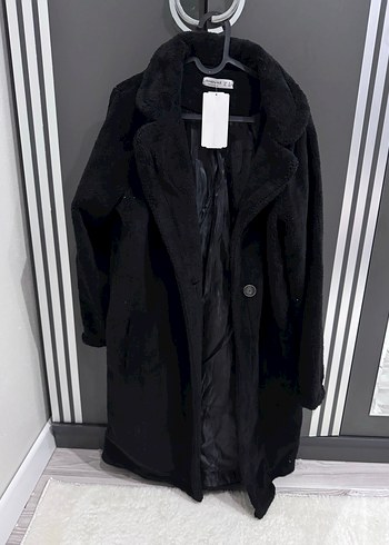 Siyah Uzun Kollu Kadın Kaban - Görsel 4