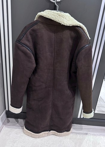 Kürk Detaylı Süet Kadın Kışlık Uzun Ceket - Görsel 2