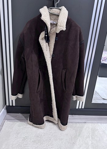 Kürk Detaylı Süet Kadın Kışlık Uzun Ceket - Görsel 4