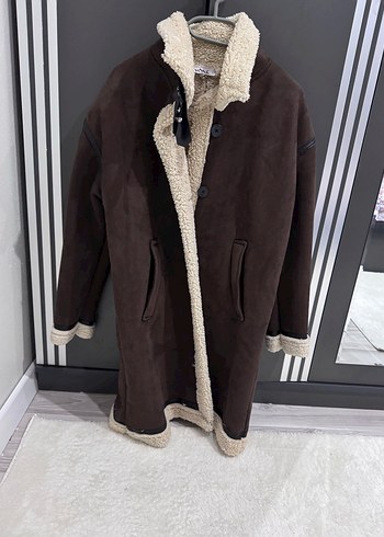 Kürk Detaylı Süet Kadın Kışlık Uzun Ceket - Görsel 5