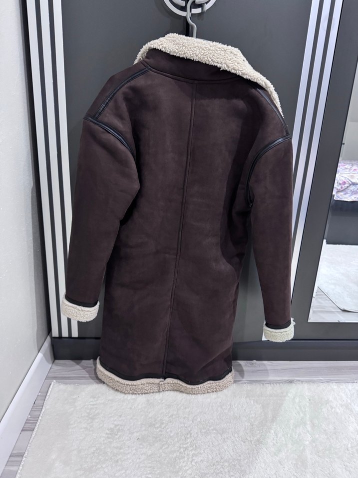 Kürk Detaylı Süet Kadın Kışlık Uzun Ceket - Görsel 3