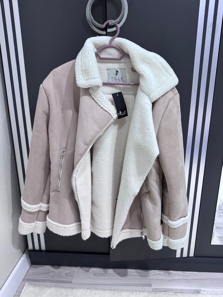 Kürklü Bej Süet Kadın Ceket - Görsel 3