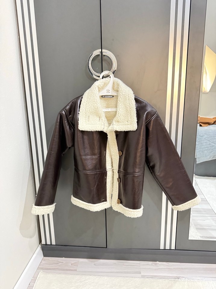 Kahverengi Kürklü Deri Kadın Ceket - Görsel 2