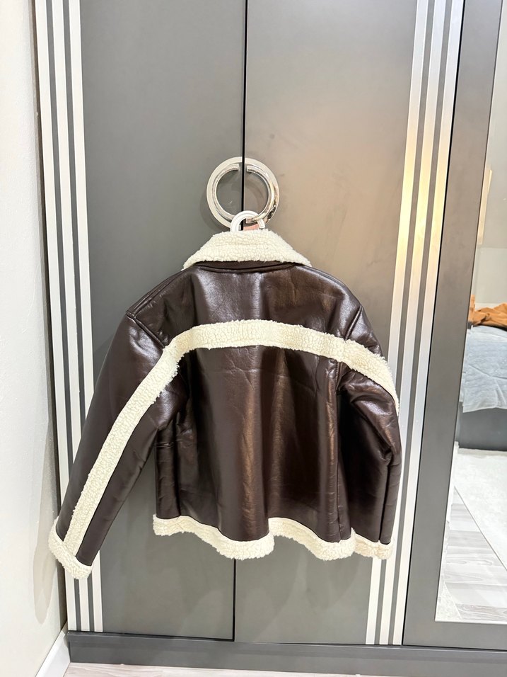 Kahverengi Kürklü Deri Kadın Ceket - Görsel 3