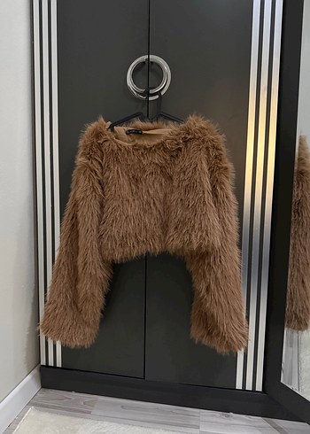 Kahverengi Kadın Suni Kürk Sweatshirt - Görsel 3