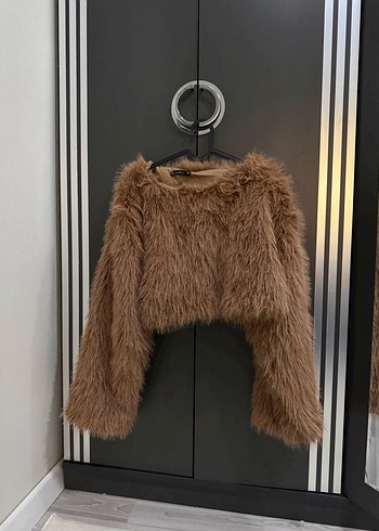 Kahverengi Kadın Suni Kürk Sweatshirt - Görsel 2