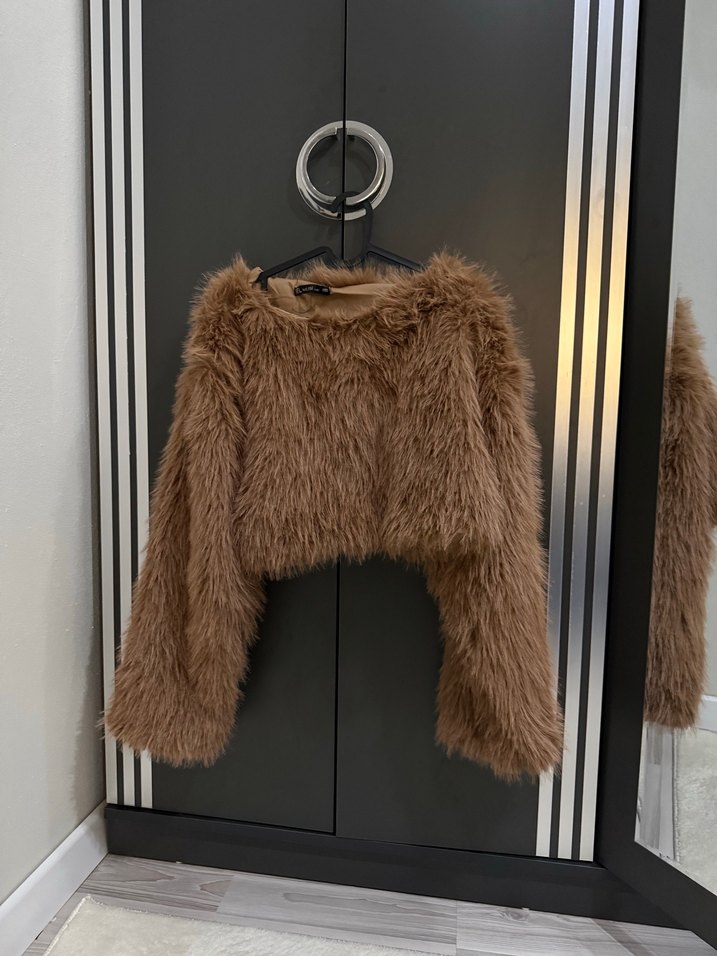 Kahverengi Kadın Suni Kürk Sweatshirt - Görsel 3