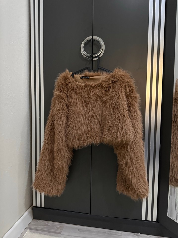 Kahverengi Kadın Suni Kürk Sweatshirt - Görsel 2