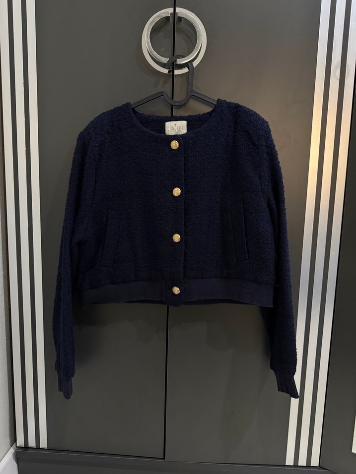 Düğmeli Lacivert Kadın Yün Hırka - Görsel 3