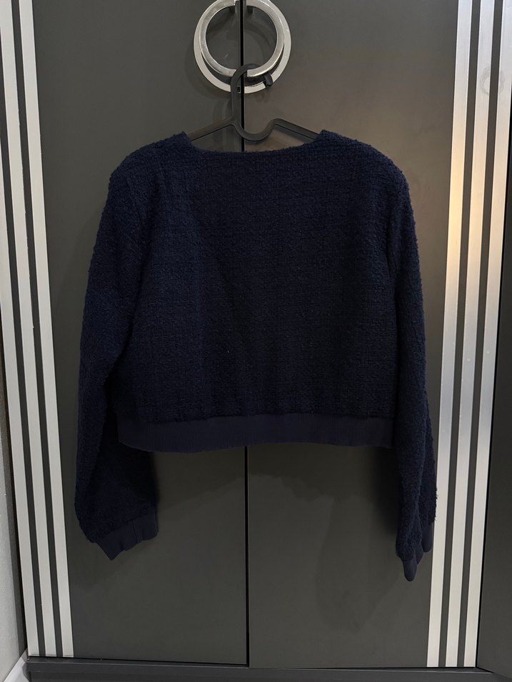 Düğmeli Lacivert Kadın Yün Hırka - Görsel 4