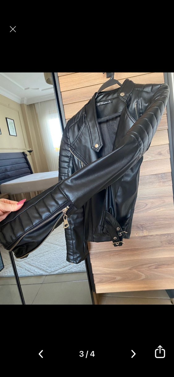 Siyah Deri Biker Ceket - Görsel 3
