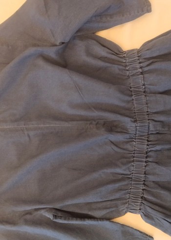 mavi ince kot kumaş Denim Tulum - Görsel 3