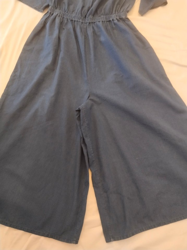 mavi ince kot kumaş Denim Tulum - Görsel 4