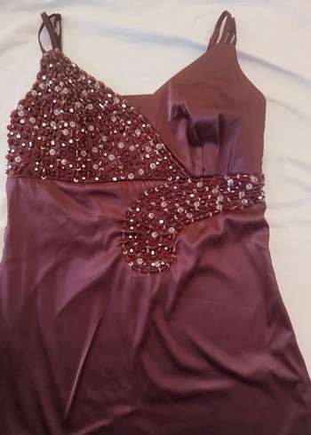 Bordo Uzun Drapeli Straplez Kadın Elbisesi - Görsel 2