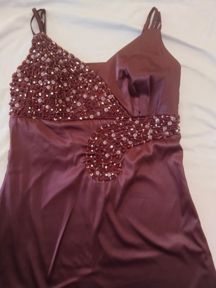 Bordo Uzun Drapeli Straplez Kadın Elbisesi - Görsel 2