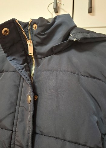 Çıtçıtlı ve Fermuarlı Lacivert Midi Kadın Ceket - Görsel 7