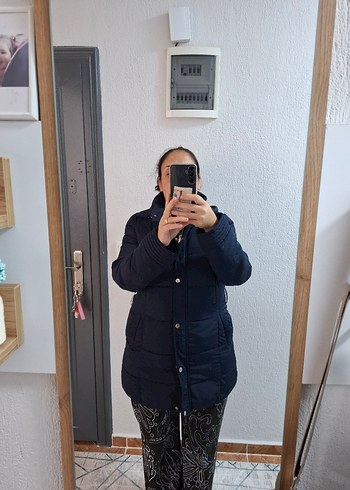 Çıtçıtlı ve Fermuarlı Lacivert Midi Kadın Ceket - Görsel 10