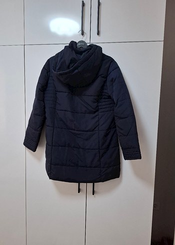 Çıtçıtlı ve Fermuarlı Lacivert Midi Kadın Ceket - Görsel 4